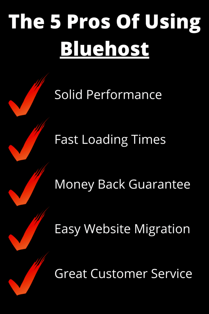 A list of the five reasons for using Bluehost.